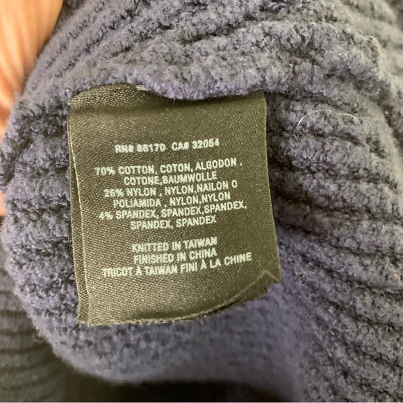 Anthropologie Womens navy stitched chunky knit v neck hooded sweatshirt M - Picture 7 of 9